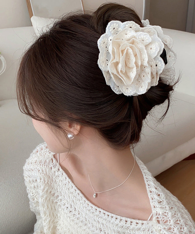 Simple Apricot Acrylic Cloth Camellia Hollow Out Flower Hairpin