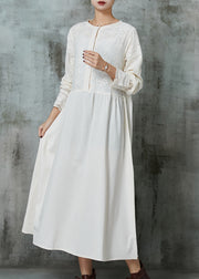 Simple Apricot Embroidered Cotton Vacation Dresses Spring