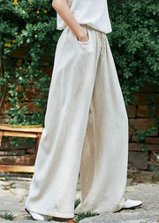 Simple Apricot Lace Up Pockets Linen Pants Summer