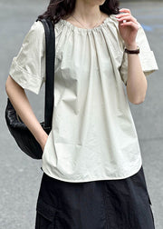 Simple Apricot O Neck Side Open Cotton T Shirt Summer