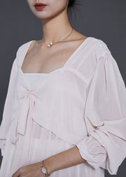 Simple Apricot Square Collar Chiffon Blouses Spring