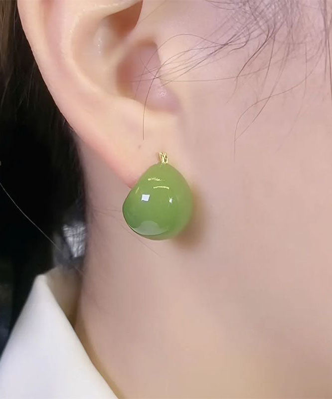 Simple Avocado Green Overgild Hoop Earrings