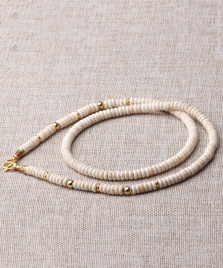 Simple Beige Alloy Coconut Shell Beading Graduated Bead Necklace