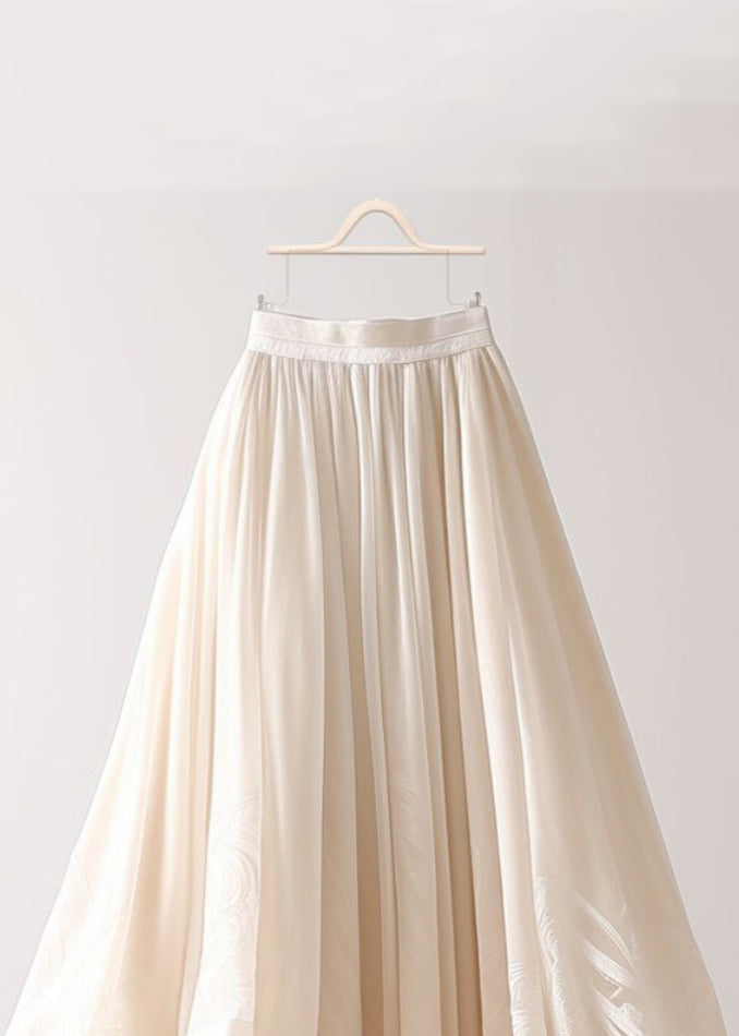 Simple Beige Asymmetrical Wrinkled Elastic Waist Chiffon Skirt Summer