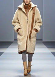 Simple Beige Oversized Fuzzy Fur Fluffy Trench Winter