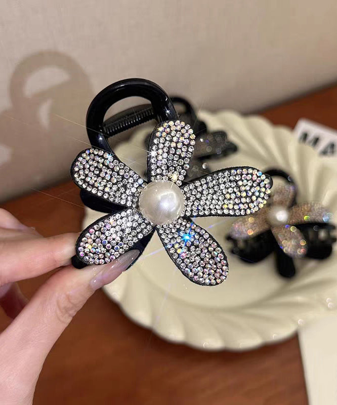 Simple Black Alloy Zircon Crystal Floral Hairpin