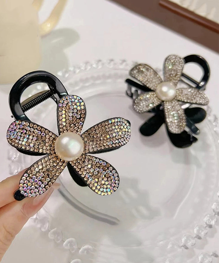 Simple Black Alloy Zircon Crystal Floral Hairpin