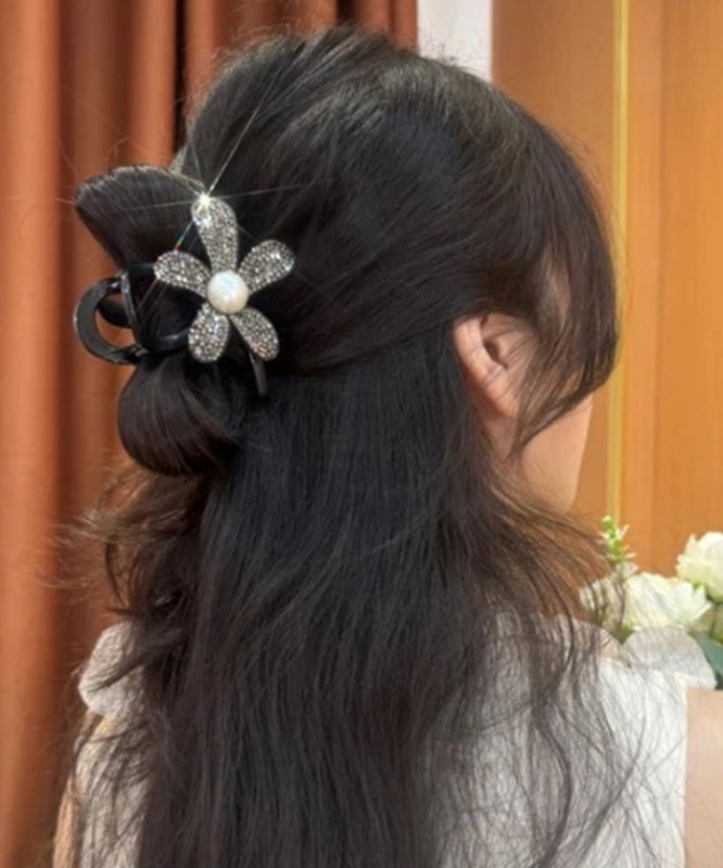 Simple Black Alloy Zircon Crystal Floral Hairpin