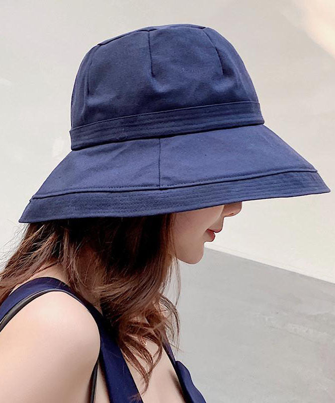 Simple Black Oversized Patchwork Cotton Bucket Hat