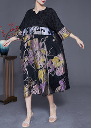 Simple Black Oversized Patchwork Jacquard Silk Dress Summer