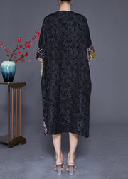 Simple Black Oversized Patchwork Jacquard Silk Dress Summer