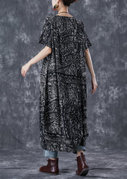 Simple Black Oversized Print Linen Robe Dresses Summer