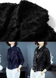 Simple Black Peter Pan Collar Patchwork Lace Shirt Top Spring