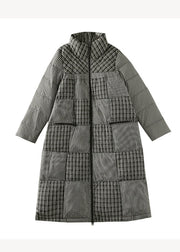 Simple Black Plaid Stand Collar Patchwork Duck Down Puffer Coats Winter