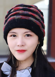 Simple Black Striped Warm Knit Bonnie Hat