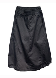 Simple Black Wrinkled Pockets Patchwork Cotton Skirts Fall