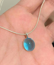 Simple Blue Alloy Gem Stone Pendant Necklace