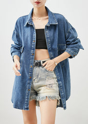 Simple Blue Oversized Pockets Denim Coat Outwear Fall