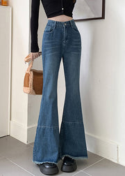 Simple Blue Pockets High Waist Denim Bell Bottom Spring