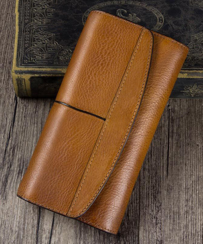 Simple Brown Durable Genuine Calf Leather Wallet Purse