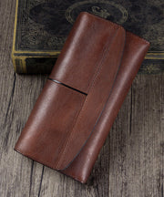 Simple Brown Durable Genuine Calf Leather Wallet Purse