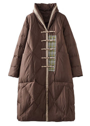 Simple Brown Patchwork Oriental Button Duck Down Puffer Outwear Winter