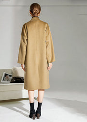 Simple Camel Peter Pan Collar Pockets Woolen Cocoon Coat Winter