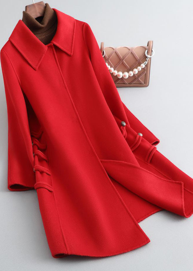 Simple Camel Square Collar Button Woolen Maxi Coat Spring