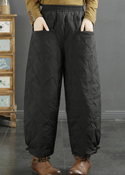 Simple Coffee Pockets Elastic Waist Duck Down Filled Pants Winter