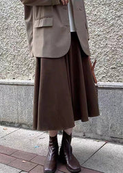 Simple Coffee Wrinkled High Waist Patchwork Woolen Skirt Fall