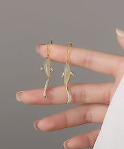 Simple Cyan Sterling Silver Overgild Jade Goldfish Drop Earrings