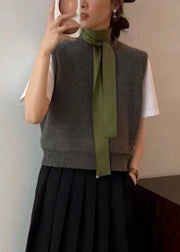 Simple Dark Gray O Neck Patchwork Knit Waistcoat Sleeveless