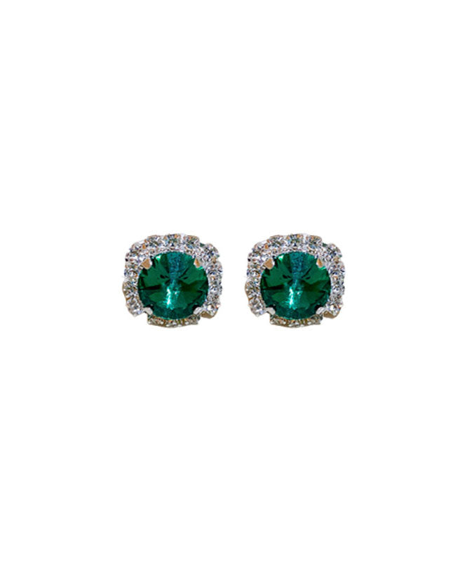 Simple Emerald Green Copper Zircon Crystal Square Stud Earrings