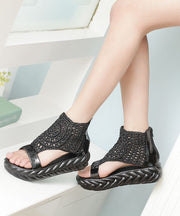 Simple Faux Leather Splicing Platform Sandals Black Knit Fabric