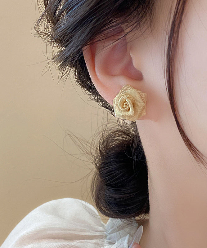 Simple Gold Alloy Tulle Rose Stud Earrings