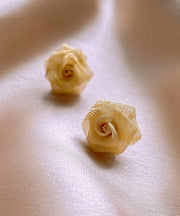 Simple Gold Alloy Tulle Rose Stud Earrings