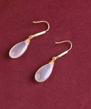 Simple Gold Copper Jade Agate Water Drop Drop Earrings