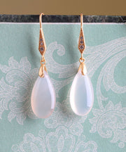 Simple Gold Copper Jade Agate Water Drop Drop Earrings