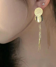 Simple Gold Copper Overgild Circle Tassel Drop Earrings