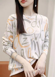 Simple Graphic O Neck Print Silk Cotton Top Spring