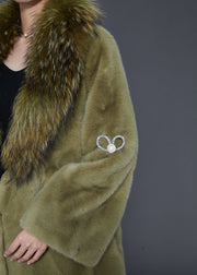 Simple Grass Green Raccoon Hair Collar Mink Velvet Coats Spring