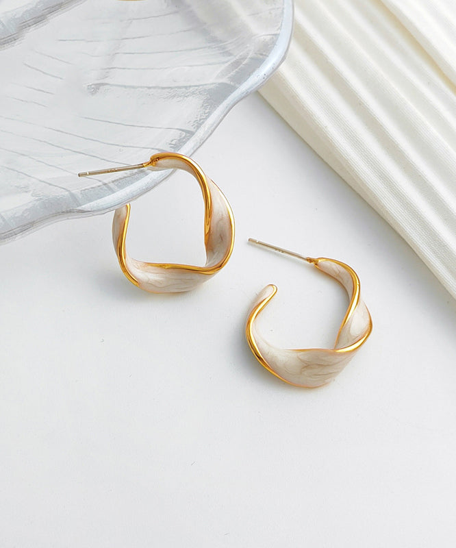 Simple Green Copper Gold Plated C Graphic Hoop Earringss