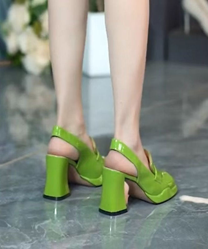 Simple Green Faux Leather Splicing Platform High Heels