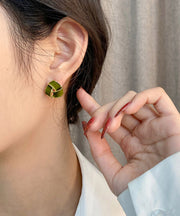 Simple Green Overgild Triangular Stud Earrings