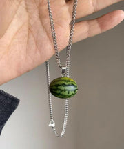 Simple Green Stainless Steel Watermelon Pendant Necklace