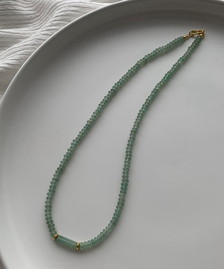 Simple Green Sterling Silver Overgild Jade Necklace