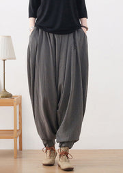 Simple Grey Elastic Waist Pockets Harem Pants Fall