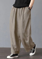 Simple Grey Pockets High Waist Cotton Pants Summer