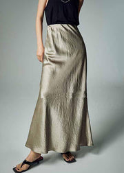 Simple Grey Solid High Waist Silk Skirt Summer