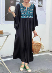 Simple Khaki Embroideried Oversized Cotton Vacation Dresses Batwing Sleeve